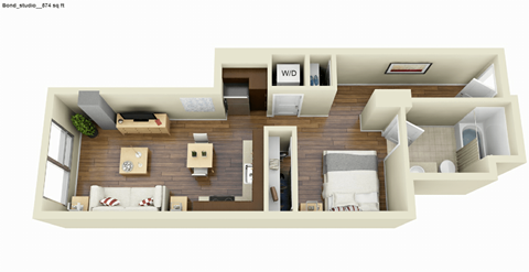 Floor plan for studio, 1 bath, 533 sqft